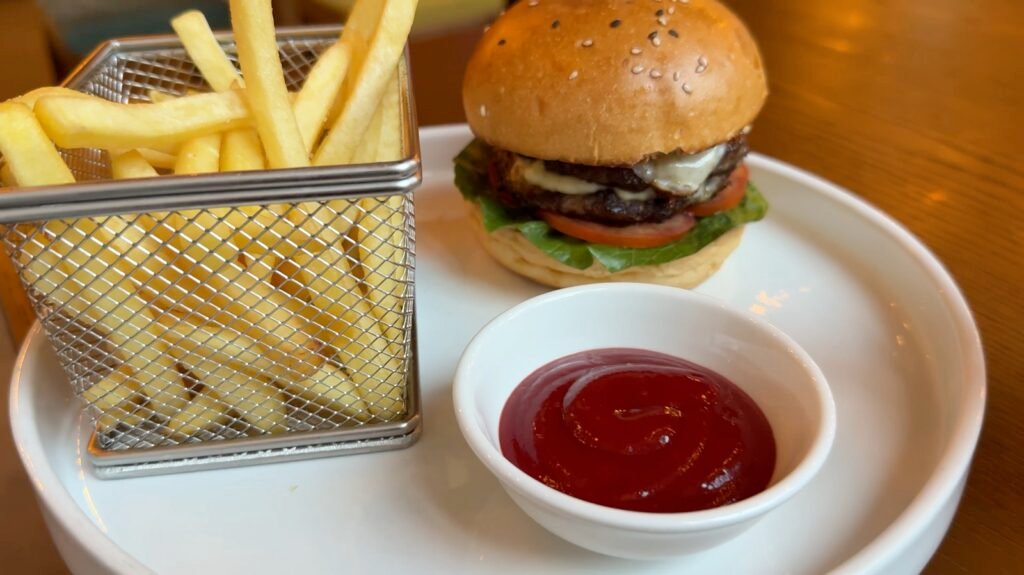 Burger and fries at the Wink Hai Phong restaurant