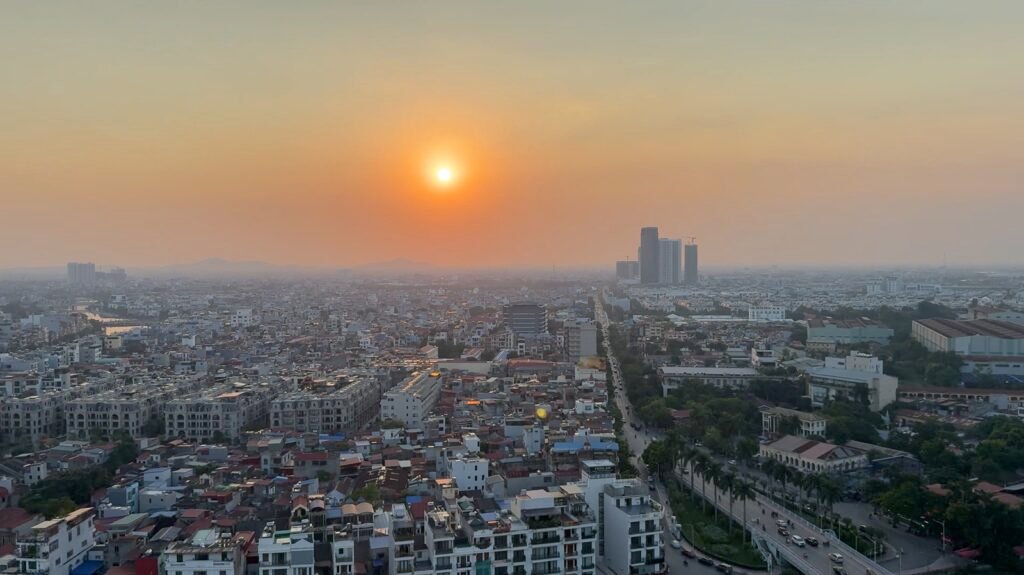 Sunset over Hai Phong from the Wink rooftop